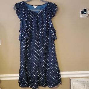 J Crew Outlet Ruffle Flutter Sleeve Polka Dot Navy Dress Size S